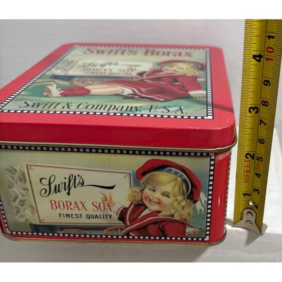 Swifts Borax Soap Tin Box Swift & Co. U.S.A. Red & Beige Reproduction - Picture 6 of 7